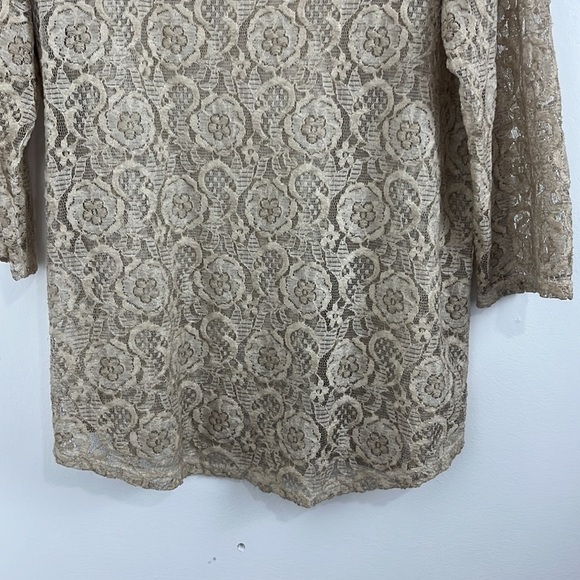 Chicos Beige Sheer Lace 3/4"-Sleeve Top - Picture 2 of 6